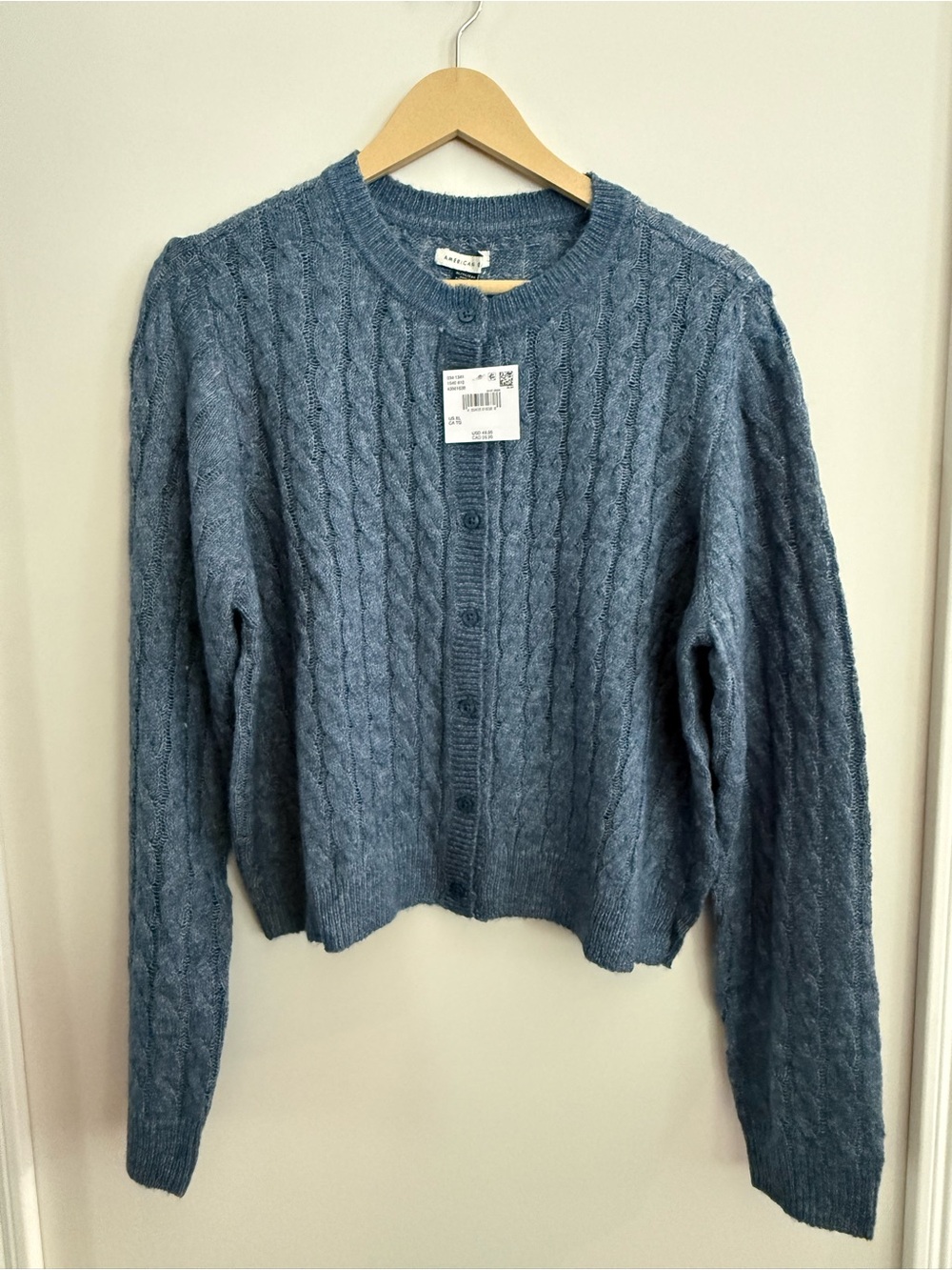 American Eagle Outfitters Blue Cable Knit Button-Up Cardigan